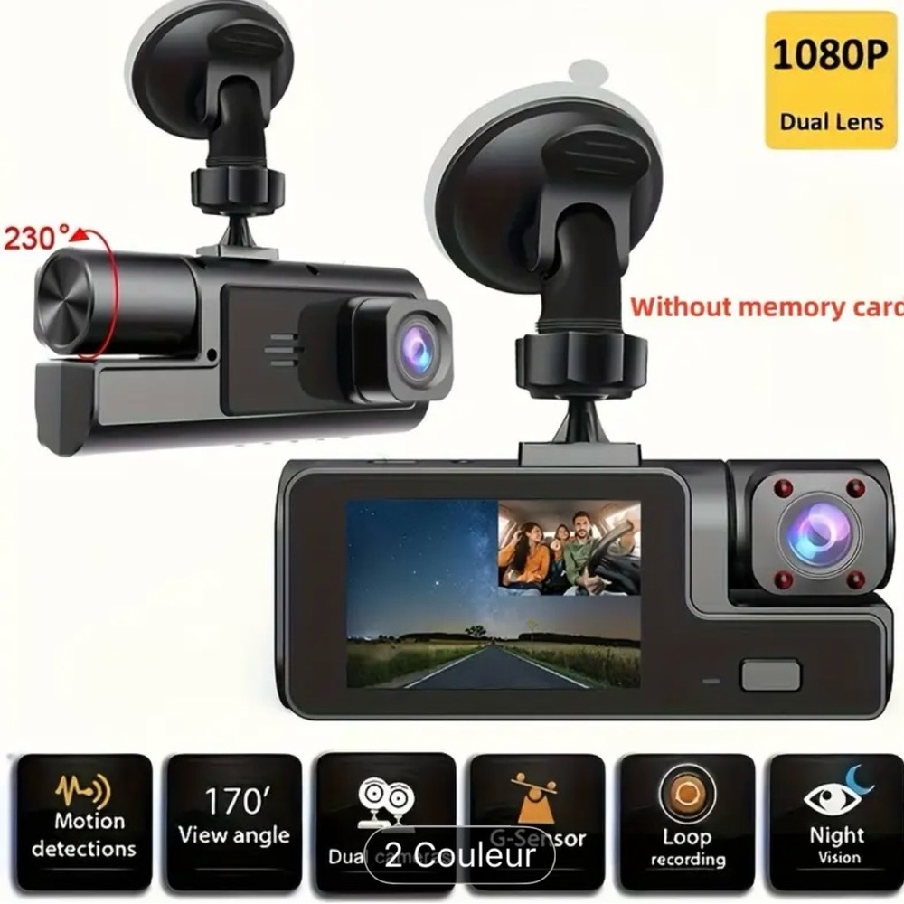 Dual Lens On-Dash Camera with Night Vision - Black